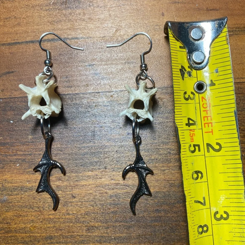 Real Possum Vertebrae Bone Batwing Earrings - Picture 7 of 7